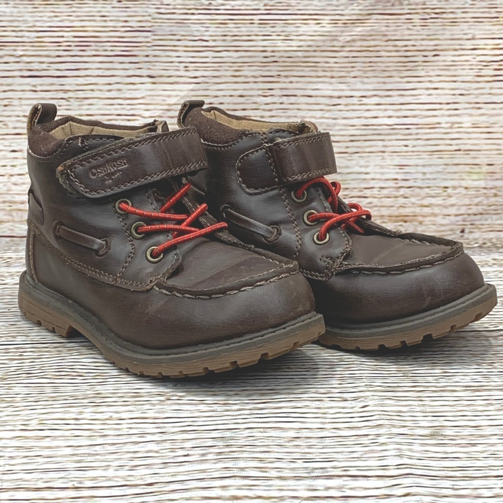 OshKosh Bgosh Brown Leather Ankle‎ Boots Infant Toddler Boy Shoes [Size 9]